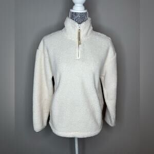 SKECHERS Womens 1/4 Zip Fleece Pullover with Kangaroo Pockets Cream Size XS